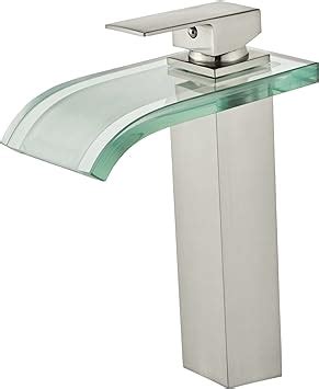 Wovier Brushed Nickel Glass Spout Waterfall Bathroom Sink Faucet With