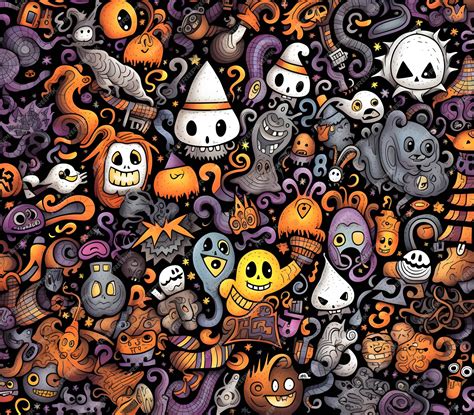 Premium AI Image | Scary Elements Halloween Doodle Art illustration Ai ...