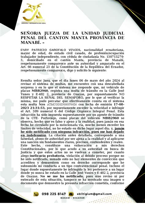 Impugnacion Transito Se Or A Juez A De La Unidad Judicial Penal Del