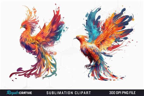 Watercolor Fire Phoenix Sublimation PNG Clipart