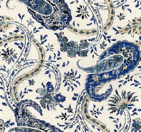 Blue And White Paisley Print Fabric