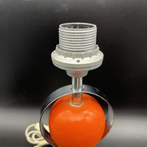 Pied De Lampe Vintage Bois Orange Et Metal Chrom