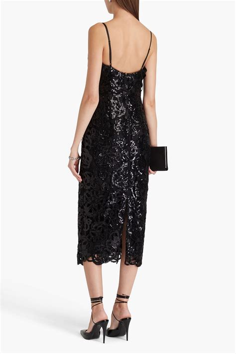 Marchesa Notte Sequined Guipure Lace Midi Dress The Outnet