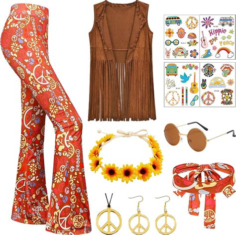 Amazon.com: Yi-gog 12PCS 70s Outfits Women Hippie Costume Set Boho ...