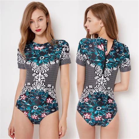 Buy 2018 Print One Piece Bathing Suit Half Sleeve