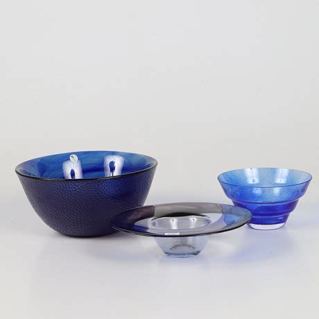 BOWL 3 Pieces Blue Glass Kosta Boda Lindshammar And Sea Glasbruk