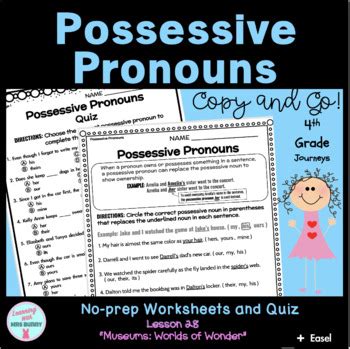 Gr Journeys Grammar Worksheets Quiz Easel Possessive Pronouns