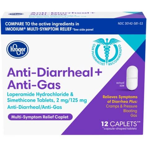 Kroger Anti Diarrheal Anti Gas Multi Symptom Relief Caplets 12 Ct