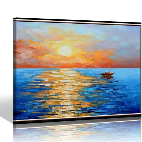 Nawypu Modern Wall Art Hand Painted Oil Painting Sunrise Over The