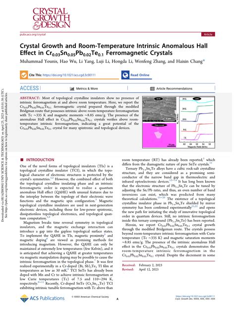 Pdf Crystal Growth And Room Temperature Intrinsic Anomalous Hall