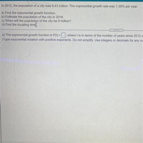 In 2012 The Population Of A City Was 5 43 Million The Exponential