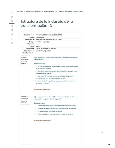 Examen Sexto Parcial Segunda Vuelta Revisi N Del Intento Studocu