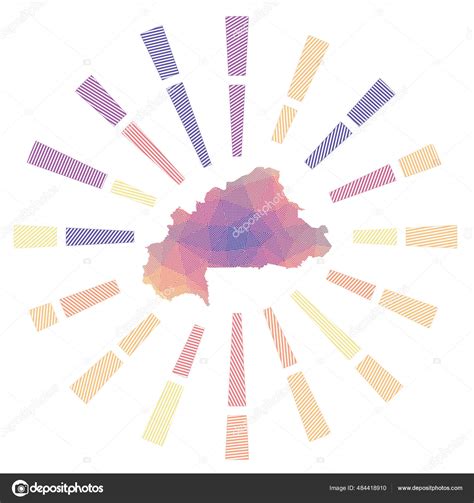 Burkina Faso Sunburst Low Poly Striped Rays And Map Of The Country