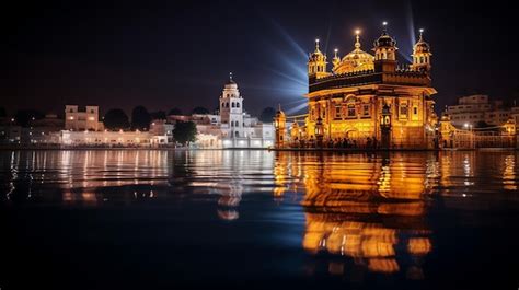 Premium AI Image | Night view of Golden Temple Harmandir Sahib