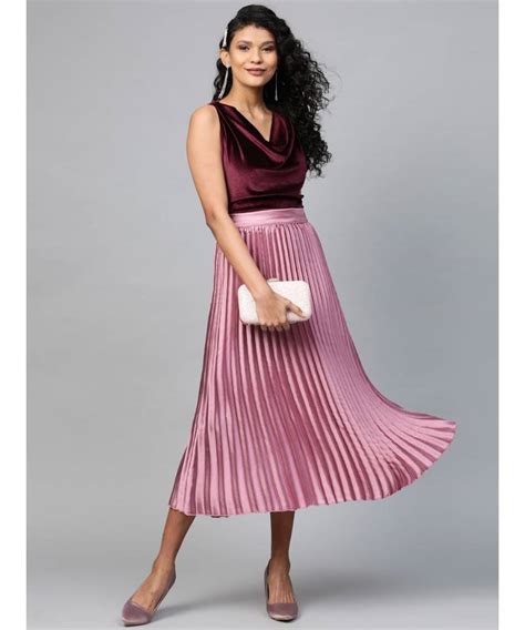 Lavender Satin Pleated Midi Skirt Sassafras 3376843