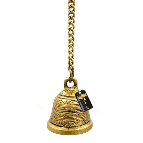 Ethnic Indian Handcrafted Brass Temple Bell With Chain Hanging Brass Paaie