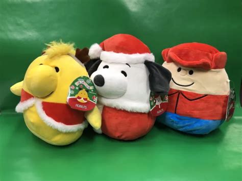 Squishmallows 8” Peanuts 3 Piece Set Snoopy Woodstock And Charlie Brown