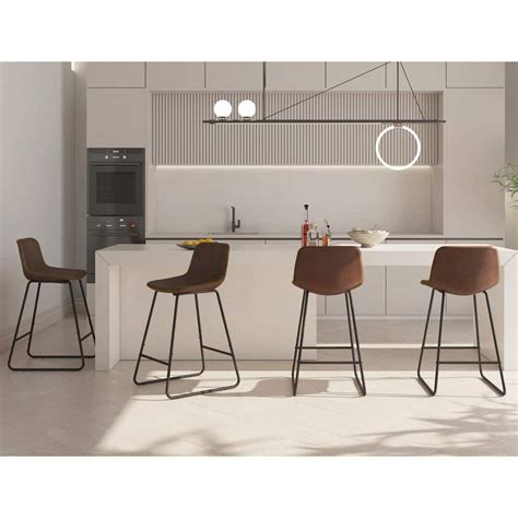 LUE BONA Faux Leather Bar Stools Metal Frame Counter Height Bar Stools