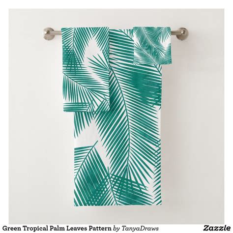 Green Tropical Palm Leaves Pattern Bath Towel Set Green