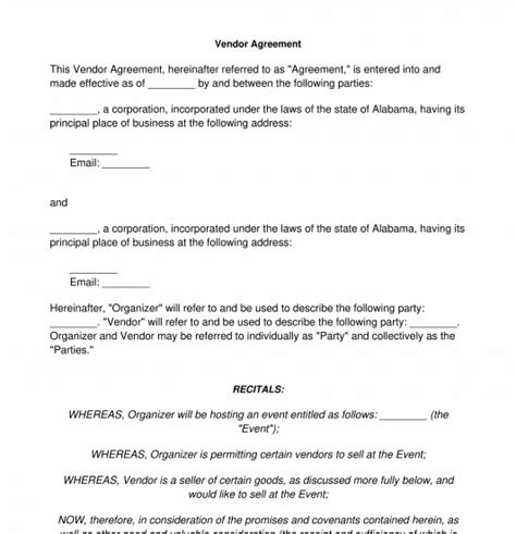 Vendor Agreement Free Template Word And Pdf