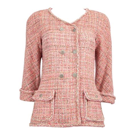 Chanel 2014 Pink Tweed Double Breasted Jacket Size S For Sale At 1stDibs