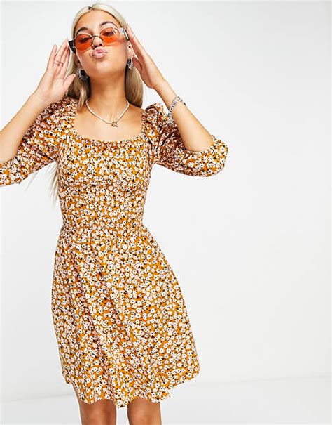 Violet Romance Jersey Smock Dress With Shirring In Floral Print Asos