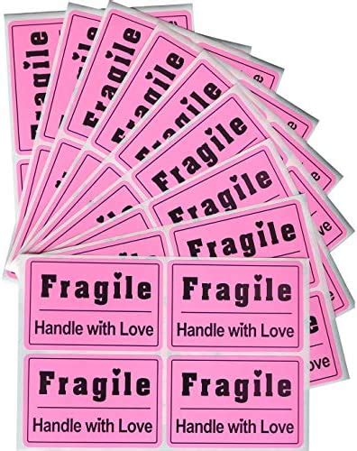 Meshakippa 300pcs 2x3 Cute Pink Fragile Shipping Sticker