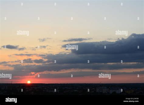 Natural Sunset Sunrise Over Field Or Meadow Bright Dramatic Sky And