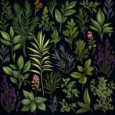 Premium Vector Seamless Pattern With Herbs And Plants On Black