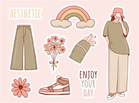 Colorful Hand drawn aesthetic stickers collection 6792303 Vector Art at ...