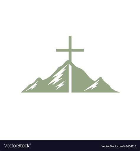 Religious cross on mountain church logo icon Vector Image