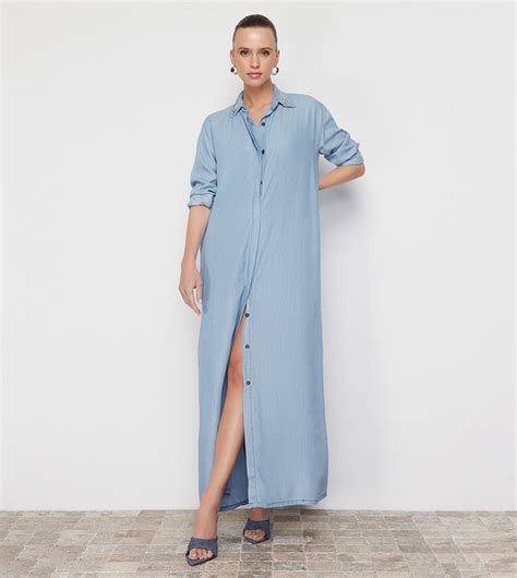 Buy Trendyol Oversized Denim Shirt Dress In Blue 6thStreet Oman