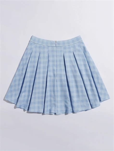 Shein Boxy Pleated Plaid Skirt Shein Usa