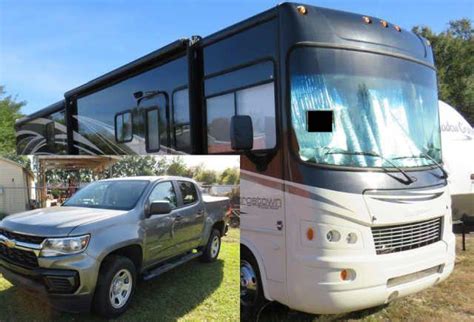 Estate Class A Motorhome And Chevrolet Pickup