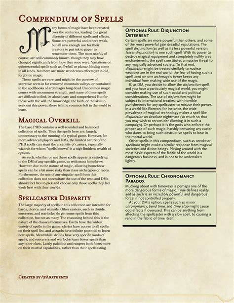 Dnd 5e Homebrew — Compendium Of Spells By Anathemys Spelling Home