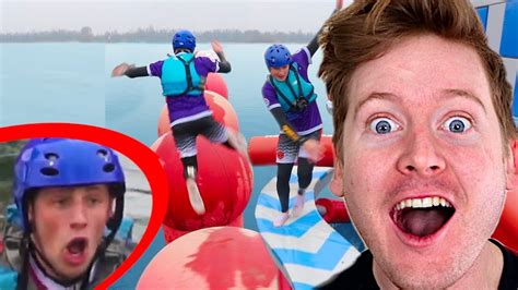 Wroetoshaws Total Wipeout Challenge Vs My Sister And Bro Reaction Youtube