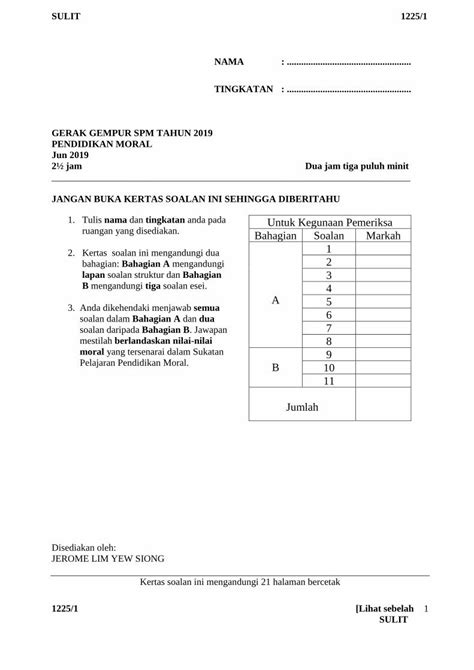 PDF Untuk Kegunaan Pemeriksa Bahagian Soalan Markah 1 2 3 4 5