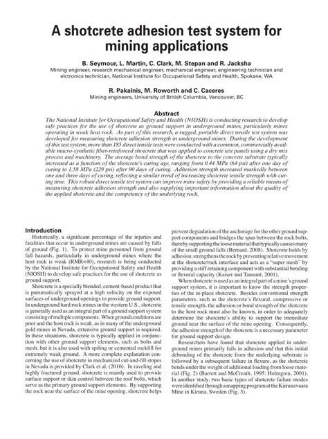 PDF A Shotcrete Adhesion Test System For Mining Applications PDF