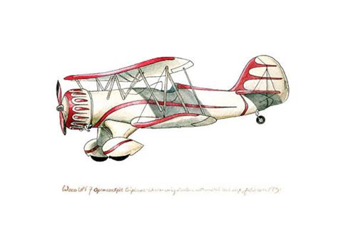 Waco Open-cockpit Biplane Vintage Airplane Watercolor Print - Etsy