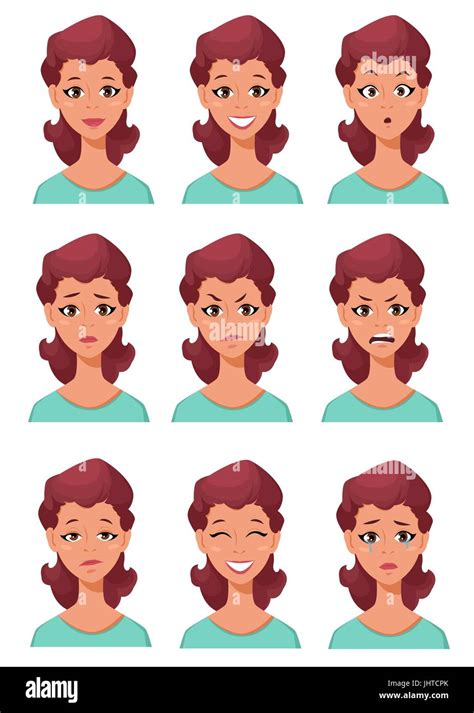 Face Expressions Of A Woman Different Female Emotions Set Attractive