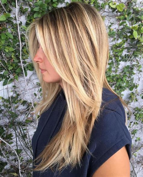 Caramel Blonde Straight Layered Hairstyle Long Blonde Hair Cuts Long