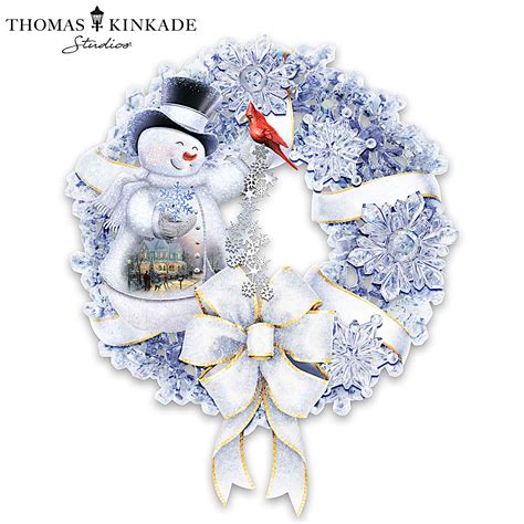 Thomas Kinkade Winter Wonderland Illuminated Snowman Wreath Adorned With Sparkling-Clear ...