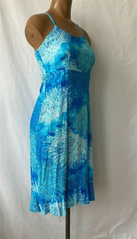 Hilo Hattie Hawaiian Original Blue Beach Sun Dress Wo Gem