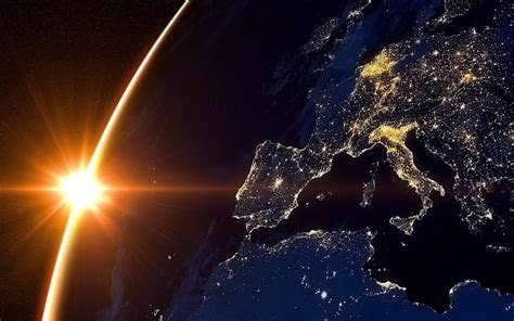 HD wallpaper: Sun And Earth From Space Europe Night Hd Wallpaper ...