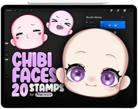 20 Procreate Chibi Faces Stamp Brushes Procreate Anime Faces Stamp