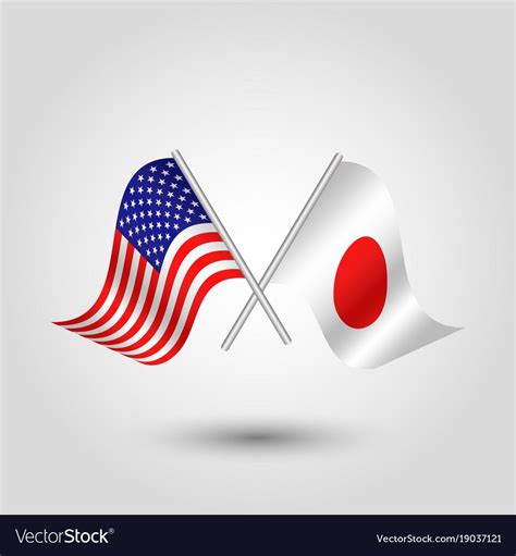 vector two crossed american and japanese flags on silver sticks ...