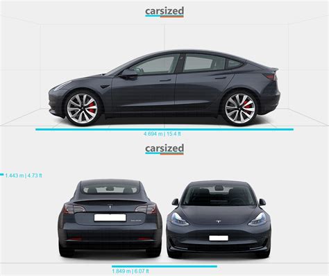 Tesla Model 3 2017-2023 Dimensions Side View