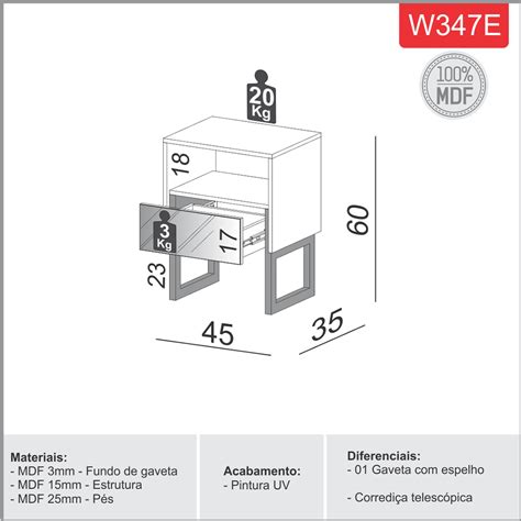 Mesa De Cabeceira 01 Gaveta Espelho Elegance D03 Off White Brilho