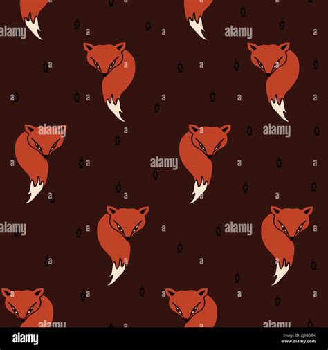 Seamless vector pattern with fox on dark purple background. Animal ...