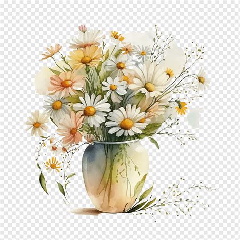 Flower Vase Watercolor Daisy Flower Png PNGWing